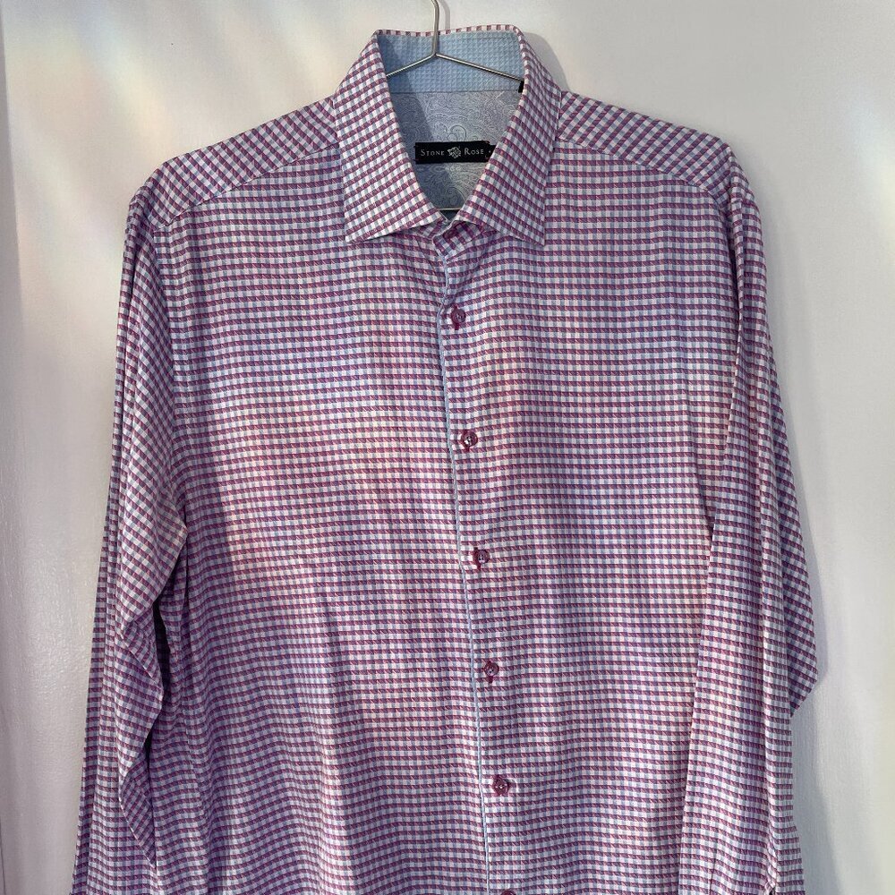 Stone Rose Gingham Check Dress Shirt - Pink/Blue/White - Size 4 (Large)